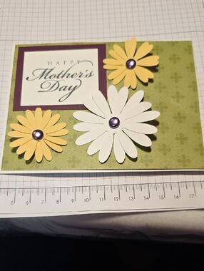 Handmade Mother's Day Floral Card - Green, Yellow, White